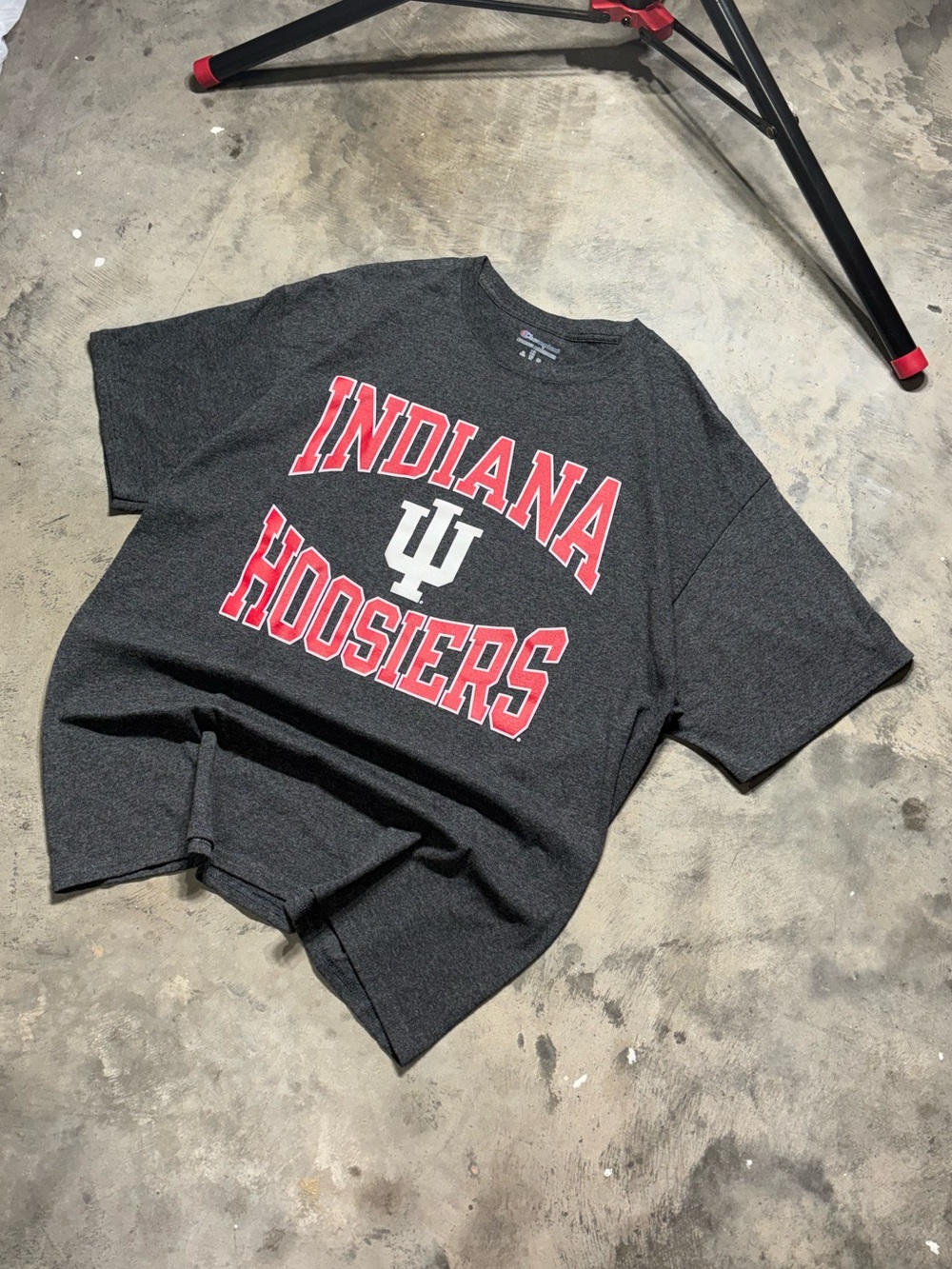 Champion Indiana Hoosiers Dark Gray T-Shirt with Red and White Logo